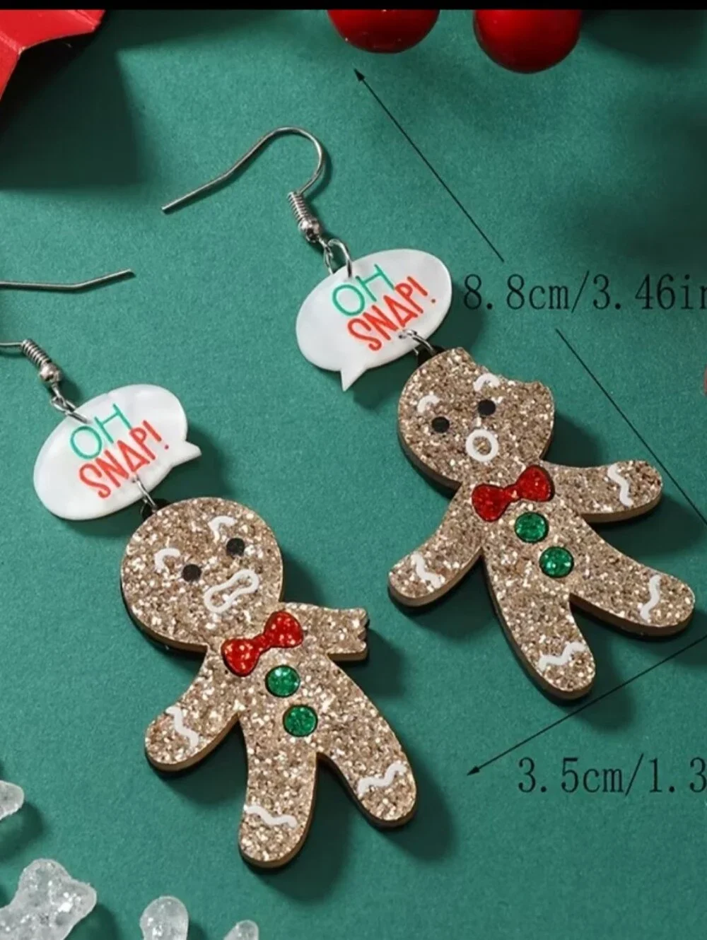 Hand Crafted Oh Snap! Glitter Gingerbread Dangle Earrings